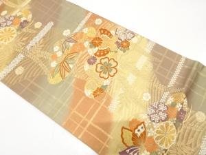 松藤に笹・梅・蝶模様織り出し　振袖用袋帯